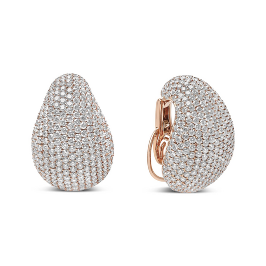 18K Rose Gold 13 1/5 Cttw Micro-Pave Diamond Sculptural Design Statement Omega Back Earrings (