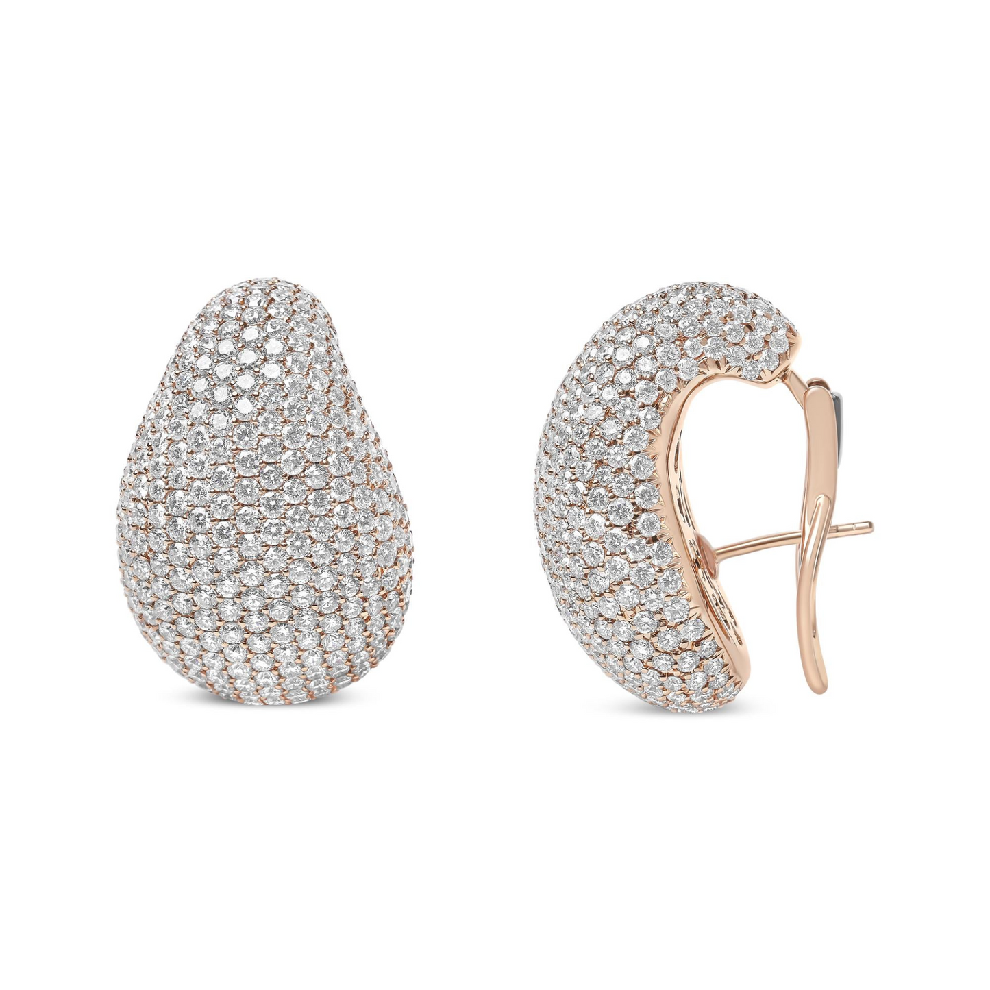 18K Rose Gold 13 1/5 Cttw Micro-Pave Diamond Sculptural Design Statement Omega Back Earrings (