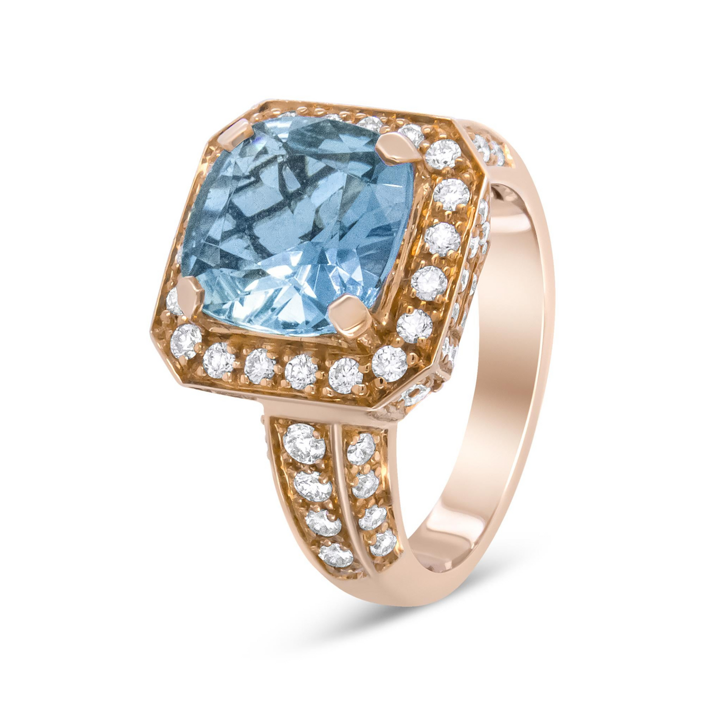 18K Rose Gold 10x10mm Cushion Shaped Aquamarine