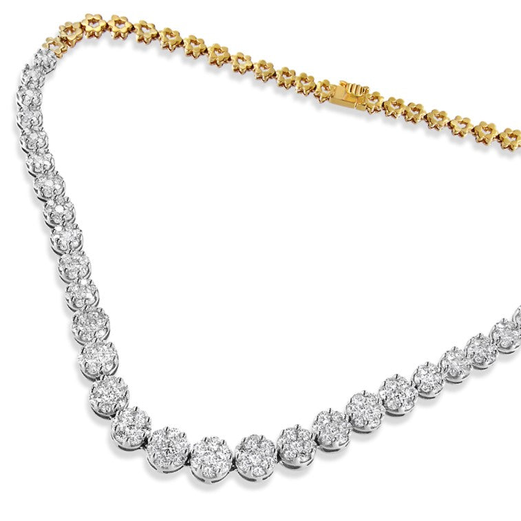 IGI Certified 14K Yellow Gold 14 3/4 cttw Pave Set Round-Cut Diamond Riviera Necklace (